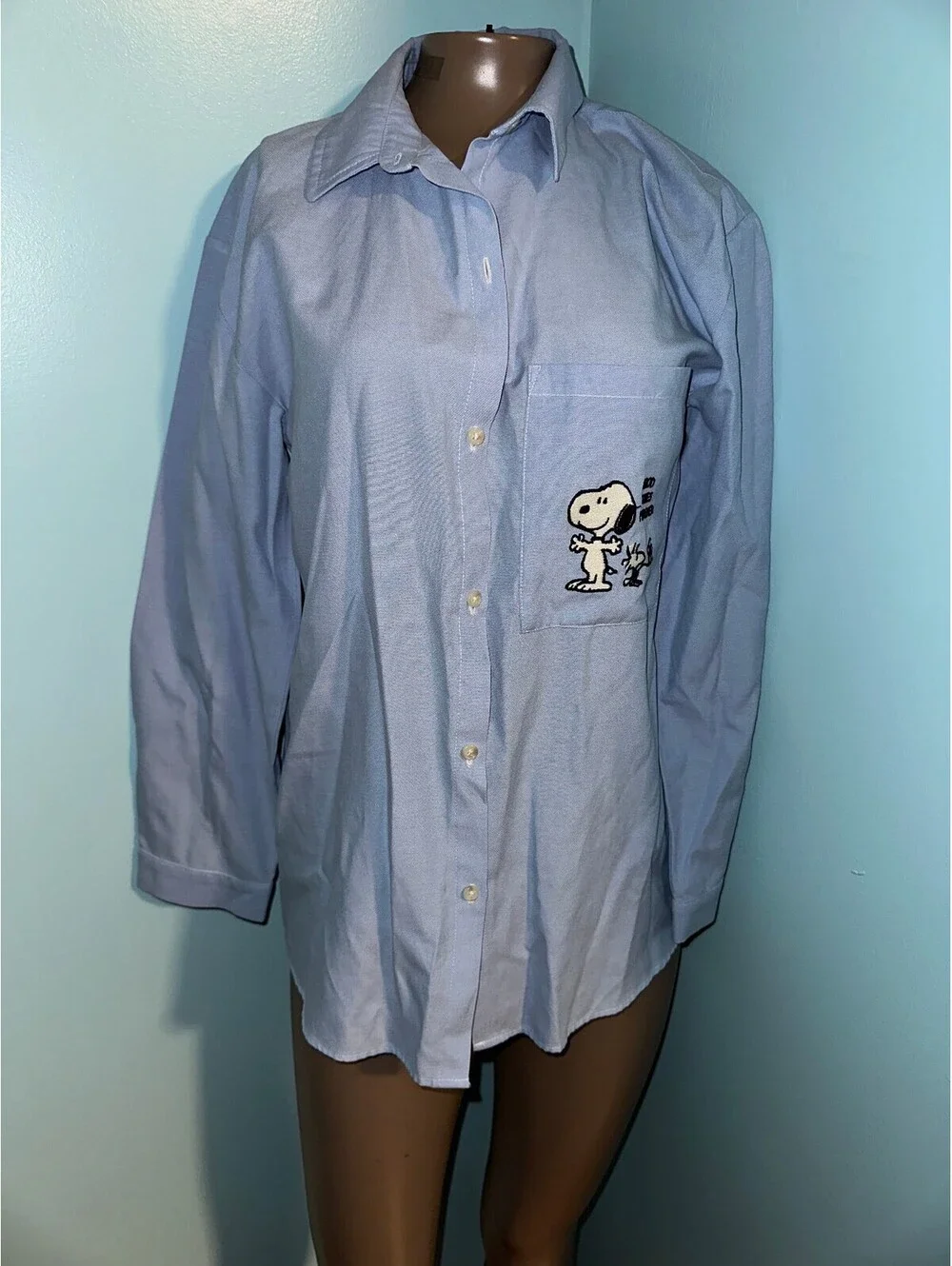 RARE ZARA Light Blue Peanuts Y2K Button Up Size 13/14(M)